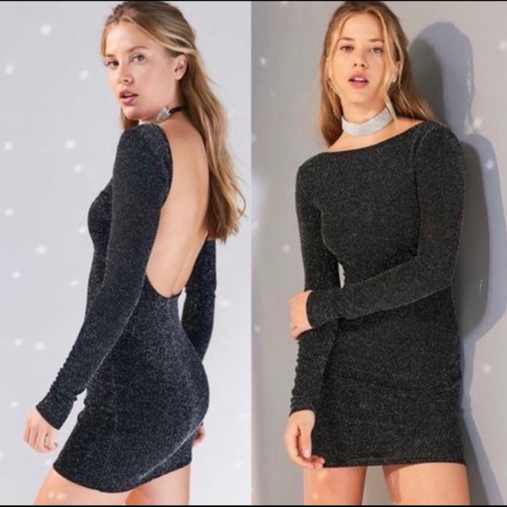 UO Silence and Noise low back sparkle black silver dress S Small